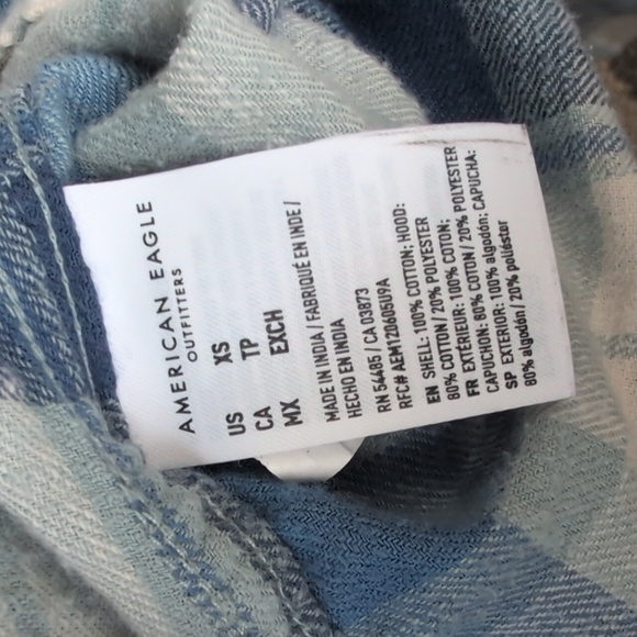 American Eagle Blue Plaid Cotton Button Down Shirt Removable Hood - Men's XS - Picture 6 of 6